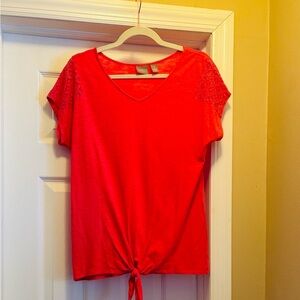 Gently used, CHICO’S Pink V-Neck Lace Sleeve